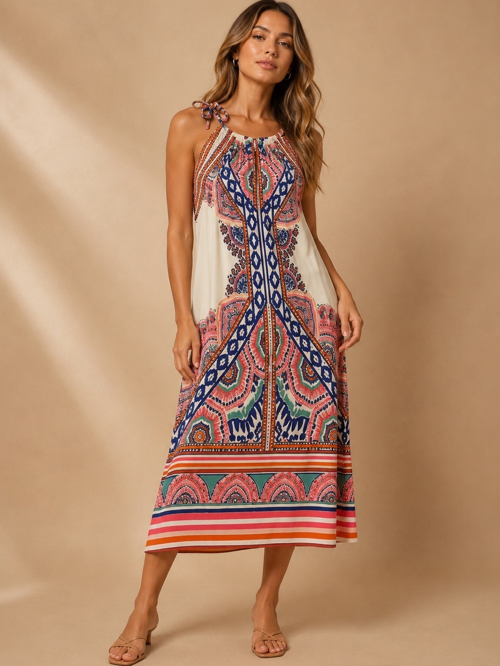 Hale Bob Multicolor Geometric Print Halter Shift Dress Women's Medium Luxury
